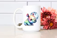 Colorful Baby Rhino Moon Clipart Product Image 2