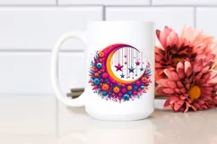 Retro Half Moon with Stars and Flowers PNG Product Image 2