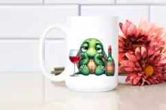 Cute Bored Turtle Holding of Wine | Clipart Product Image 2