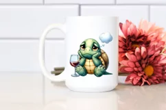 Cute Bored Turtle Holding of Wine | Clipart Product Image 2