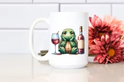 Cute Bored Turtle Holding of Wine | Clipart Product Image 2