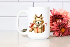 Cool Golden Retriever with Reindeer Horns PNG Product Image 2