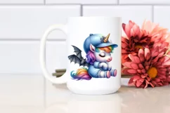 Colorful Baby Unicorn with Bat PNG Product Image 2