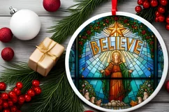 Believe Christmas Round Cute Ornament Sublimation Product Image 1