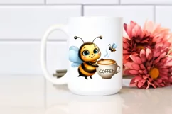 Cute Happy Bee Holding Cup of Coffee | Clipart Product Image 2