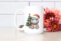 Cute Baby Hippo in Winter Scene PNG Product Image 2