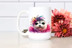 Whimsical Cute Seal Portrait Watercolor Clipart Product Image 2