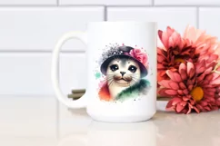 Whimsical Cute Seal Portrait Watercolor Clipart Product Image 2