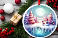 3D Round Melting Winter Scene with Holiday Hugs Ornament PNG Product Image 2