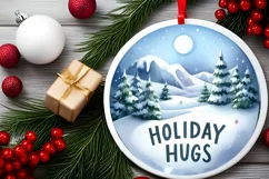Holiday Hugs Round Christmas Ornament Sublimation PNG Product Image 2