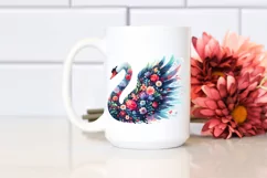 Retro Vibrant Swan Half Flowers |Watercolor Image Product Image 2
