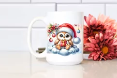 Cute Baby Owl with Santa Hat PNG Product Image 2