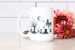 Vintage Haloween Scene with Graveyard PNG Product Image 2