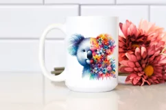 Abstract Vibrant Koala Half Flowers |Watercolor Image Product Image 2