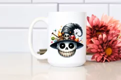 Funny Watercolor Halloween Skull Clipart Product Image 2