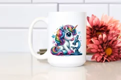 colorful Unicorn with Microscope, Watercolor PNG Product Image 2