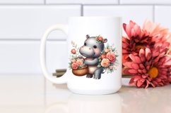 Whimsical Baby Hippo with Roses | Sublimation | Clipart Product Image 2