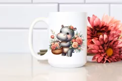 Whimsical Baby Hippo with Roses | Sublimation | Clipart Product Image 2