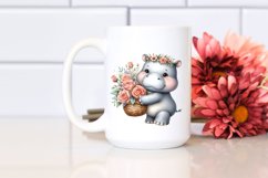 Cute Baby Hippo with Flowers | Sublimation | Clipart Product Image 2