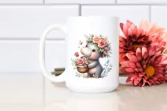Whimsical Baby Hippo with Roses | Sublimation | Clipart Product Image 2