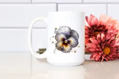 Detailed Shiny Golden Pansy Watercolor Splash Clipart Product Image 2