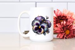 Detailed Shiny Golden Pansy Watercolor Splash Clipart Product Image 2