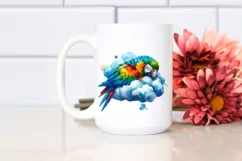 Colorful Watercolor Macaw on Cloud | Clipart Product Image 2