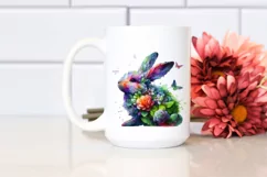 Abstract Bunny with Plant Leaves and 3D Flowers PNG Product Image 2