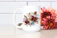Detailed y Orchid with Golden Splash | Sublimation Clipart Product Image 2