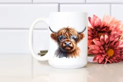 Watercolor Highland Cow es with Big Eyes Contempt Product Image 2