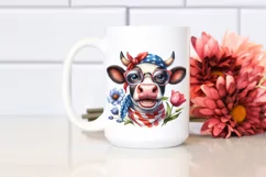 Enthusiastic Cow Portrait Wearing USA Flag Colors with Tulip Product Image 2