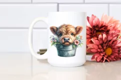Cute Highland Cow with Flowers PNG Product Image 2