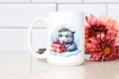 Cute Baby Hippo with Gift Box PNG Product Image 2