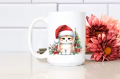 Watercolor Cat with Santa Hat, Transparent PNG Product Image 2
