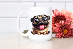 Crazy Funny Pug | Watercolor Clipart Product Image 2