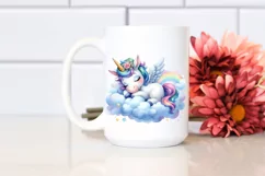 Colorful Baby Unicorn Napping on Cloud | Sublimation Clipart Product Image 2