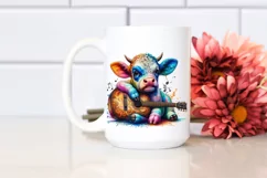 Baby Cow with Guitar, Colorful PNG Product Image 2