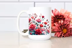 Vibrant Red Roses Washed Watercolor | Sublimation | Clipart Product Image 2
