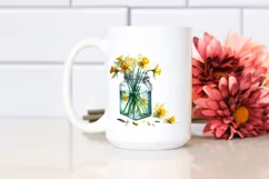 Watercolor Jar with Daffodil | Sublimation | Clipart Product Image 2