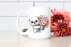 Cute Polar Bear with Flower Bouquet | Clipart Product Image 2