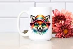 Layered Cute Fox Sunglasses Sun Watercolor Clipart Product Image 2