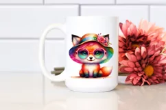 Layered Cute Fox Sunglasses Sun Watercolor Clipart Product Image 2