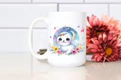 Cute Baby Ringed Seal with Moon, Transparent PNG Product Image 2