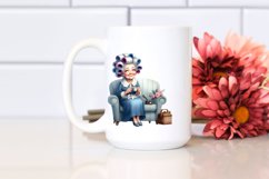 Old Lady Sitting on Couch with Hair Curlers | Clipart Product Image 2