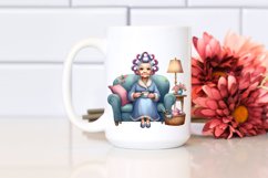Old Lady Sitting on Couch with Hair Curlers | Clipart Product Image 2