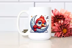 Colorful Baby Cardinal Napping on the Moon | Clipart Product Image 2