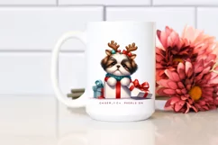 Winter Shih Tzu with Reindeer Horns PNG Product Image 2