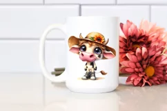 Contempt Cow with Sun Hat |Watercolor Clipart Product Image 2