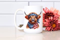 Watercolor Highland Cow Portrait with Bandana &amp; Flag | Product Image 2