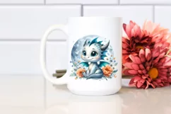 Cute Baby Dragon on Moon |Watercolor Splash Product Image 2